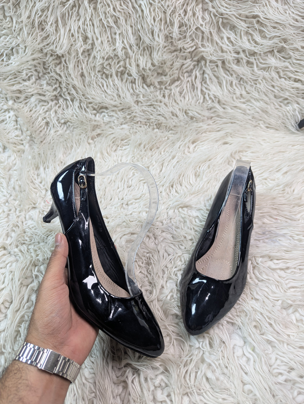 A short Black Shiney Short heel