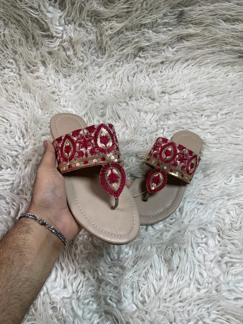 Golden Red Embroidered Flat Kaaj by ideas