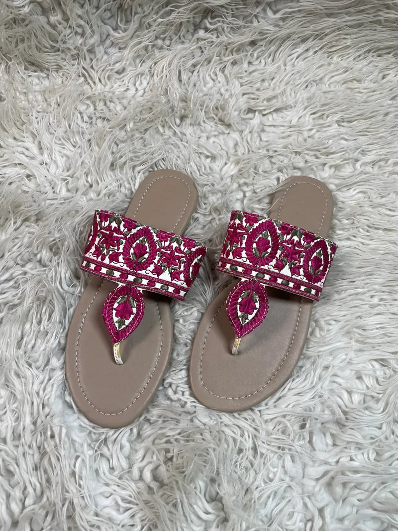 Shocking pink embroidered Flat Kaaj by ideas