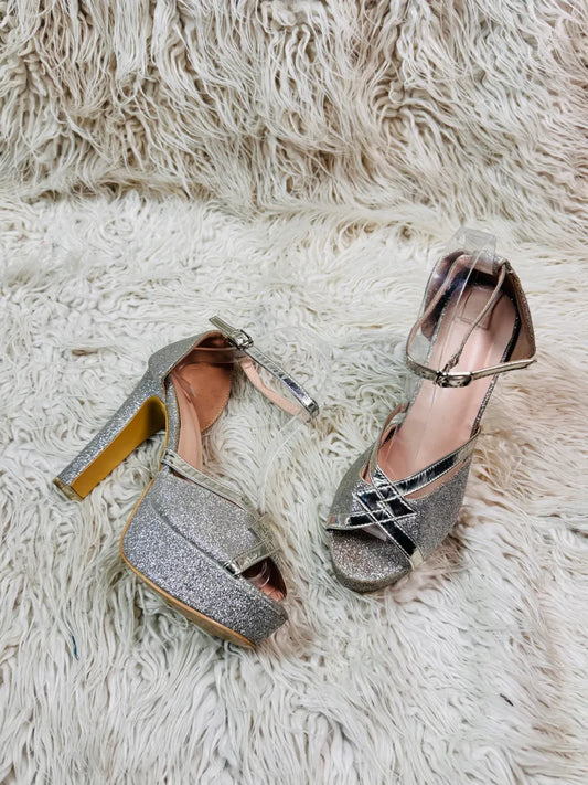 Silver Glittery heel