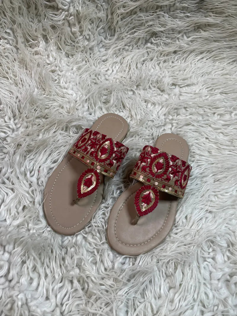 Golden Red Embroidered Flat Kaaj by ideas