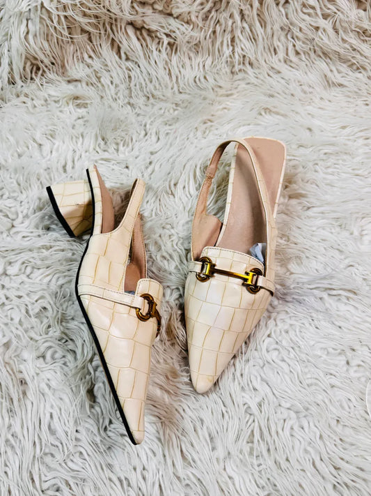 Fawn  Wooden textured  pumps style blocked heel