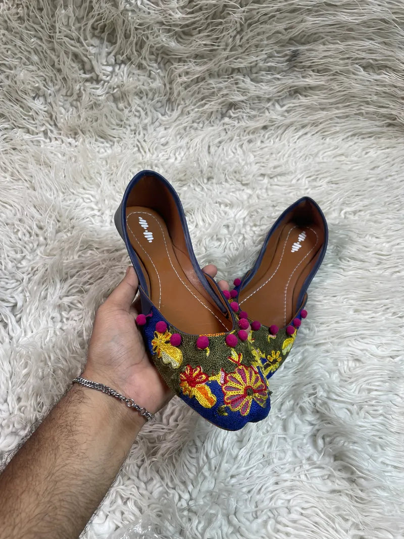 Embroidered khusa Dark Blue Kaaj by Ideas