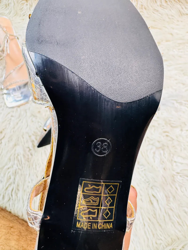 Silver pencil heel pump style