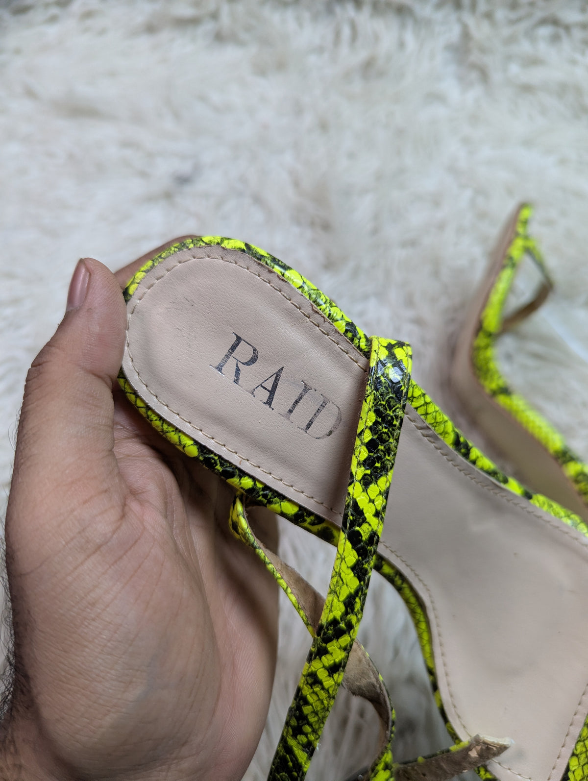 Raid Snake style neon green block heel