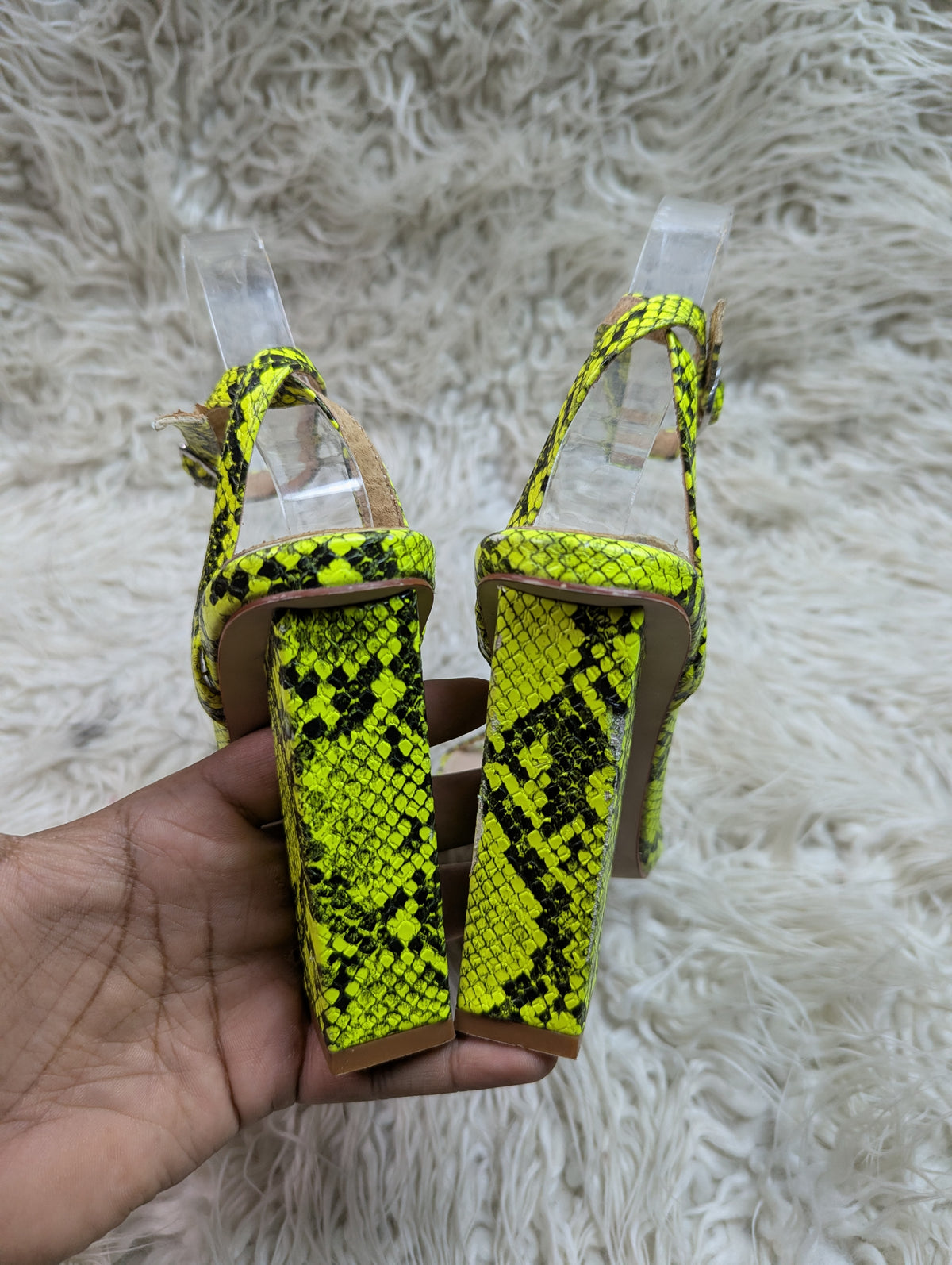 Raid Snake style neon green block heel