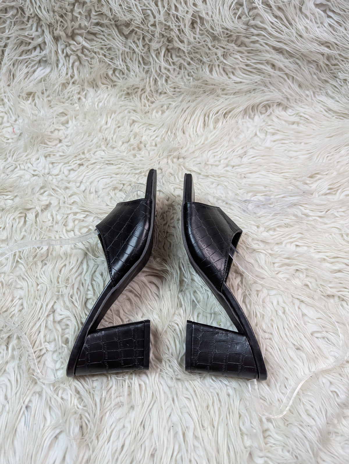 Black textured block Heel