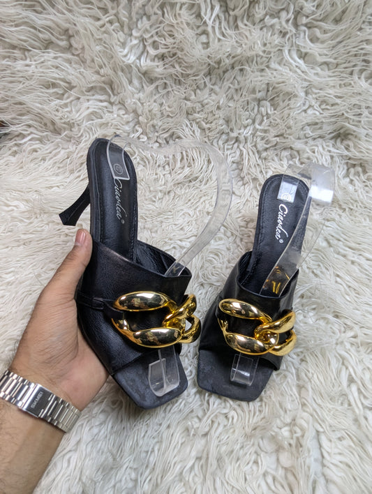 Ciaodea black golden pencil heel