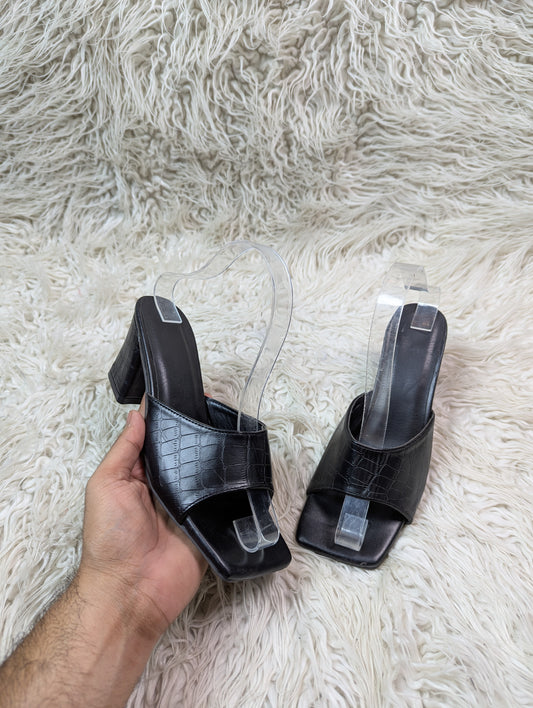 Black textured block Heel