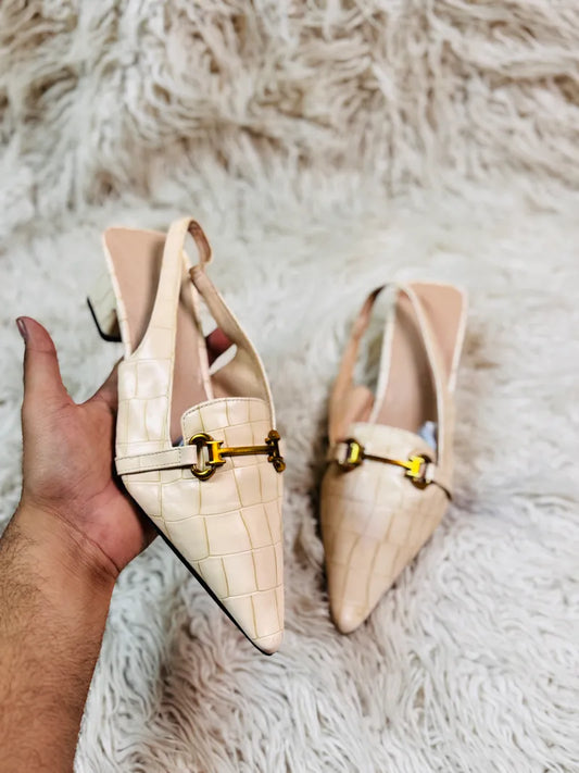 Fawn  Wooden textured  pumps style blocked heel