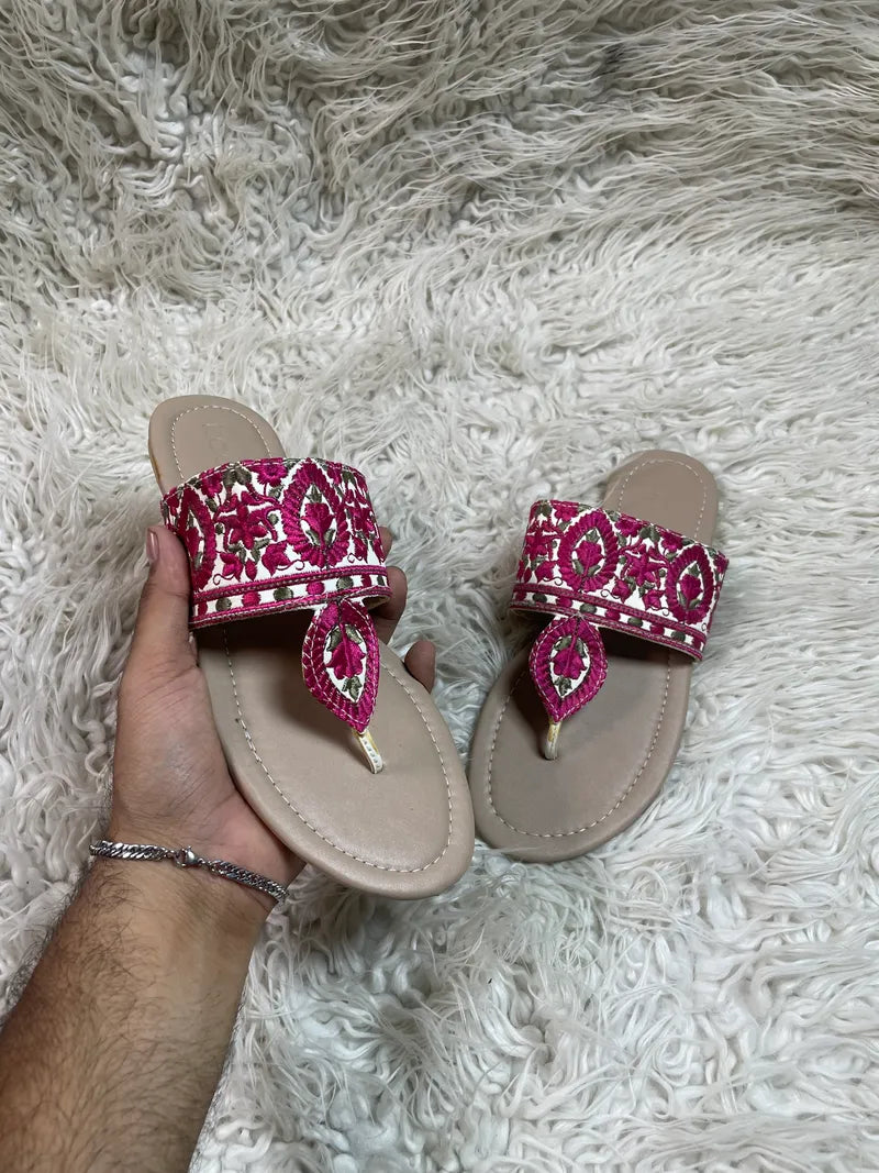 Shocking pink embroidered Flat Kaaj by ideas